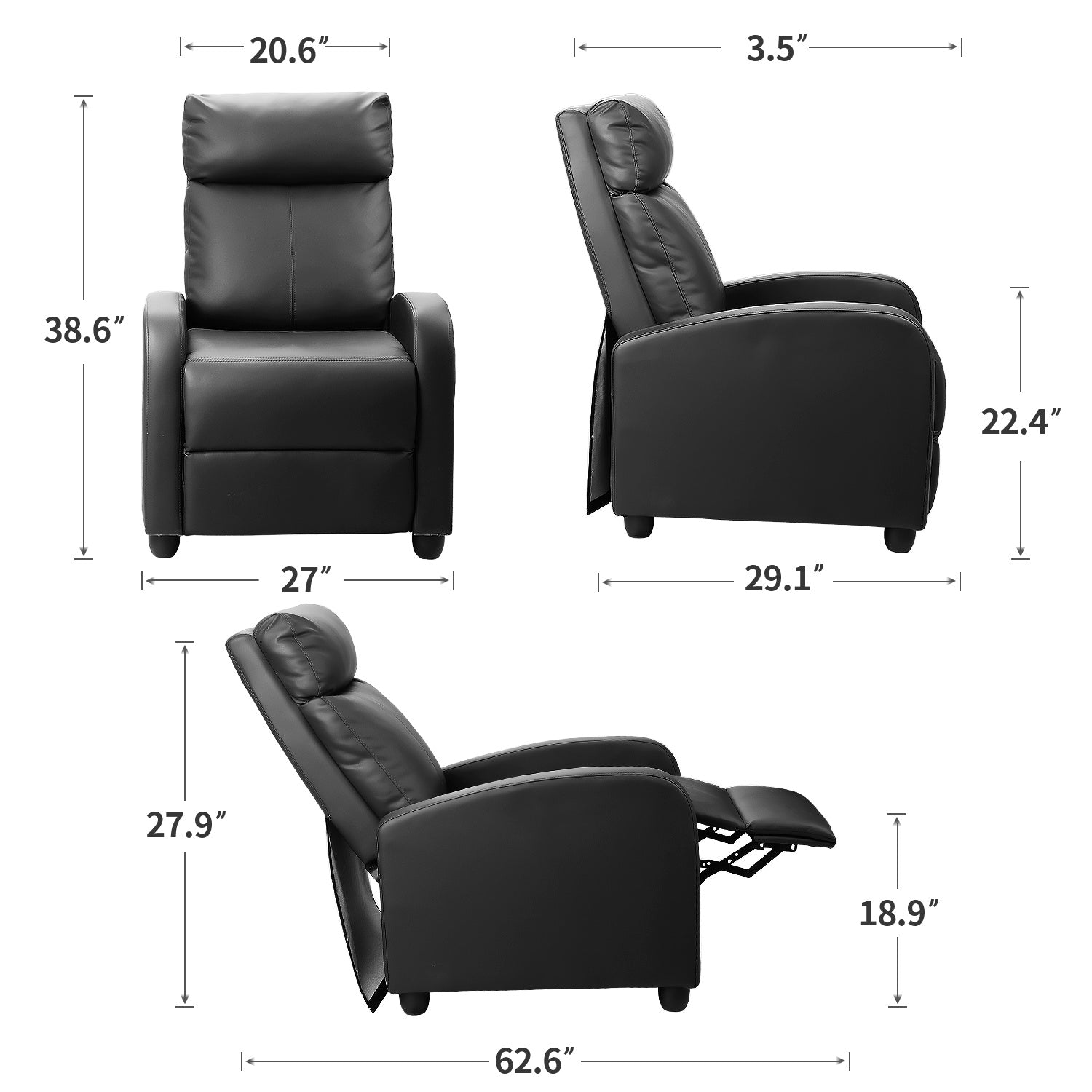 homall-recliner-chair-tv-sessel-kunstleder-schwarz-180-grad image 3