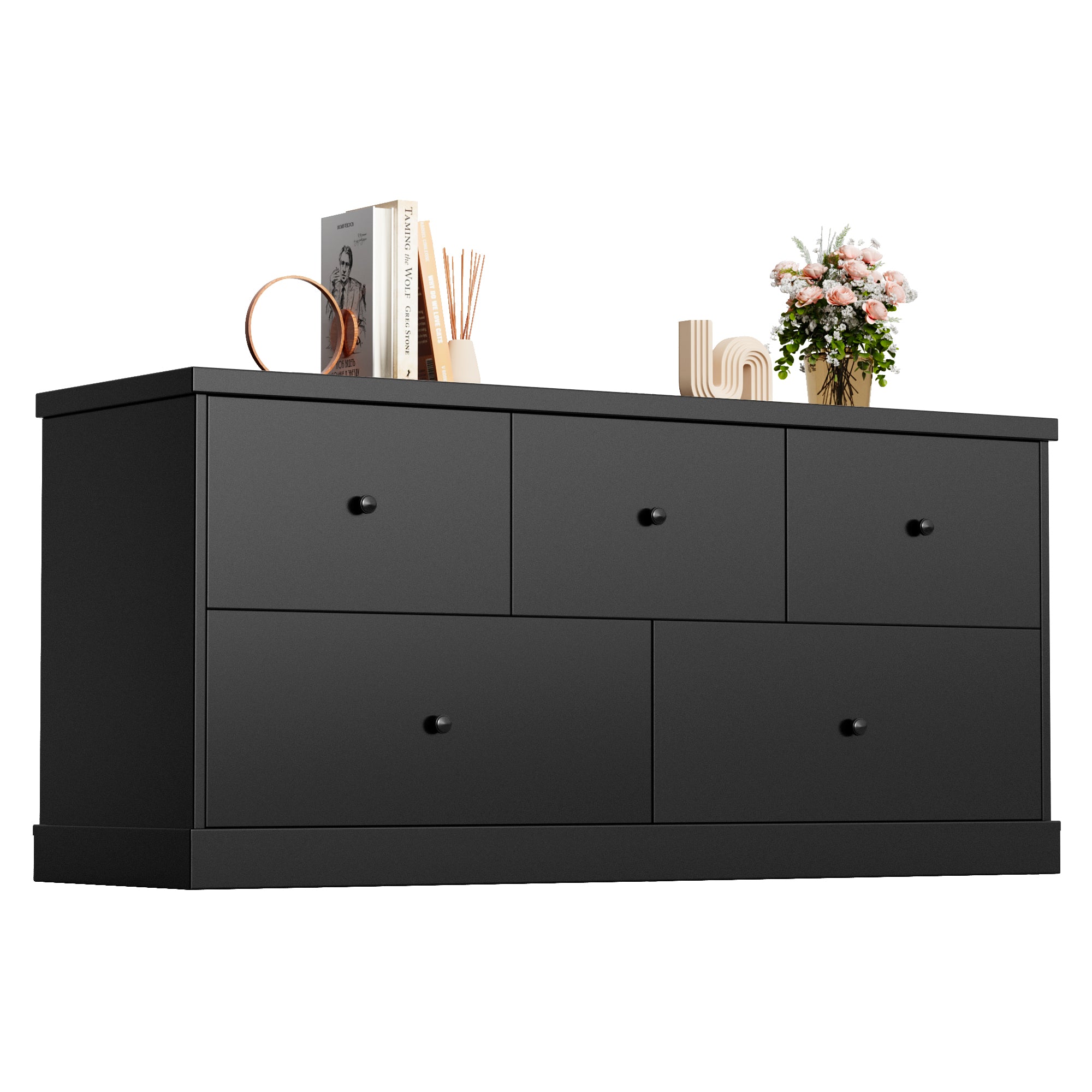 homall-bedroom-kommode-5-schubladen-schwarz-holz-mdf image 1