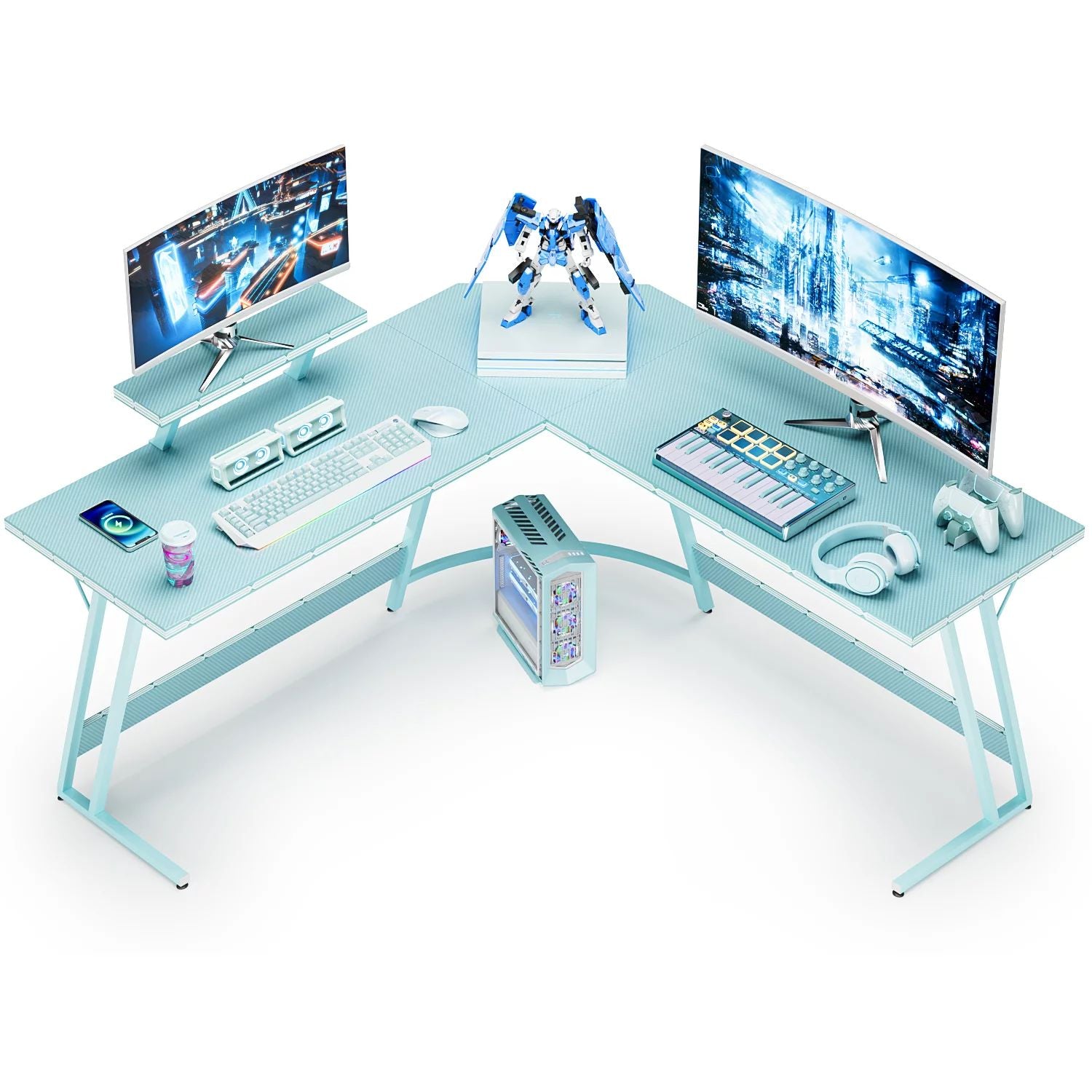 homall-gaming-tisch-l-form-eckschreibtisch-51-zoll-blau-monitorst-nder image 1
