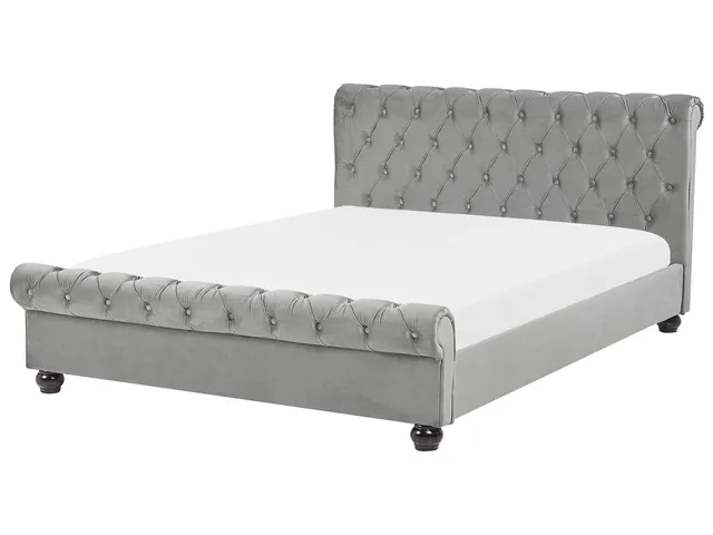 beliani-avallon-bett-160x200-hellgrau-samt-chesterfield image 1