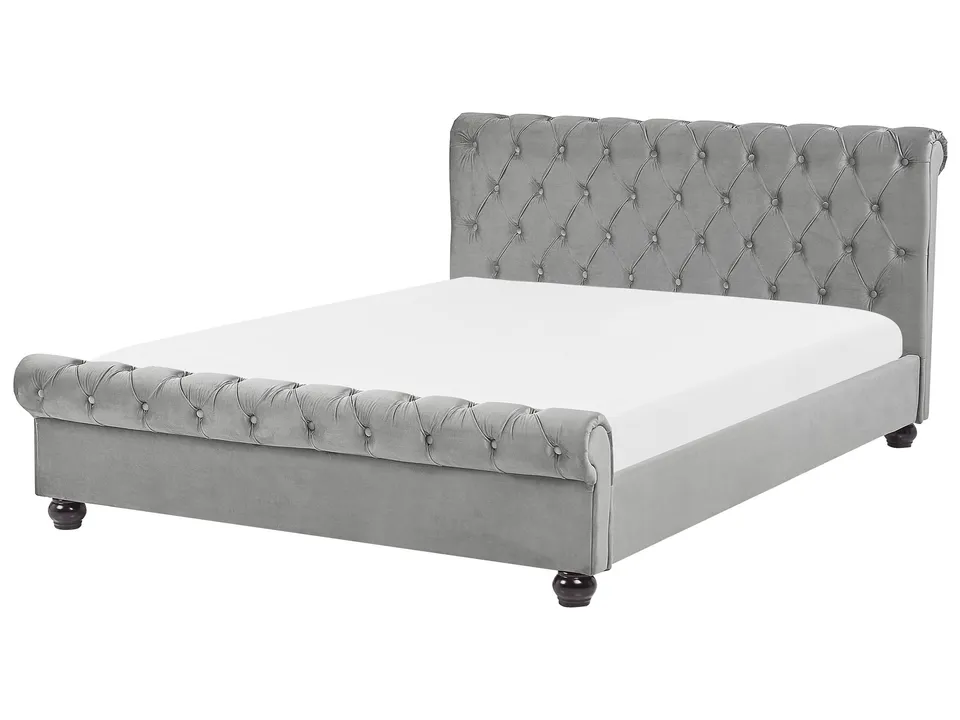 beliani-avallon-bett-160x200-hellgrau-samt-chesterfield image 1