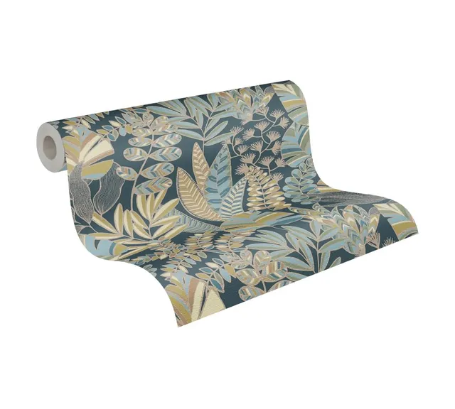 a-s-cr-ation-antigua-vliestapete-floral-blau-gold-10-05m image 1