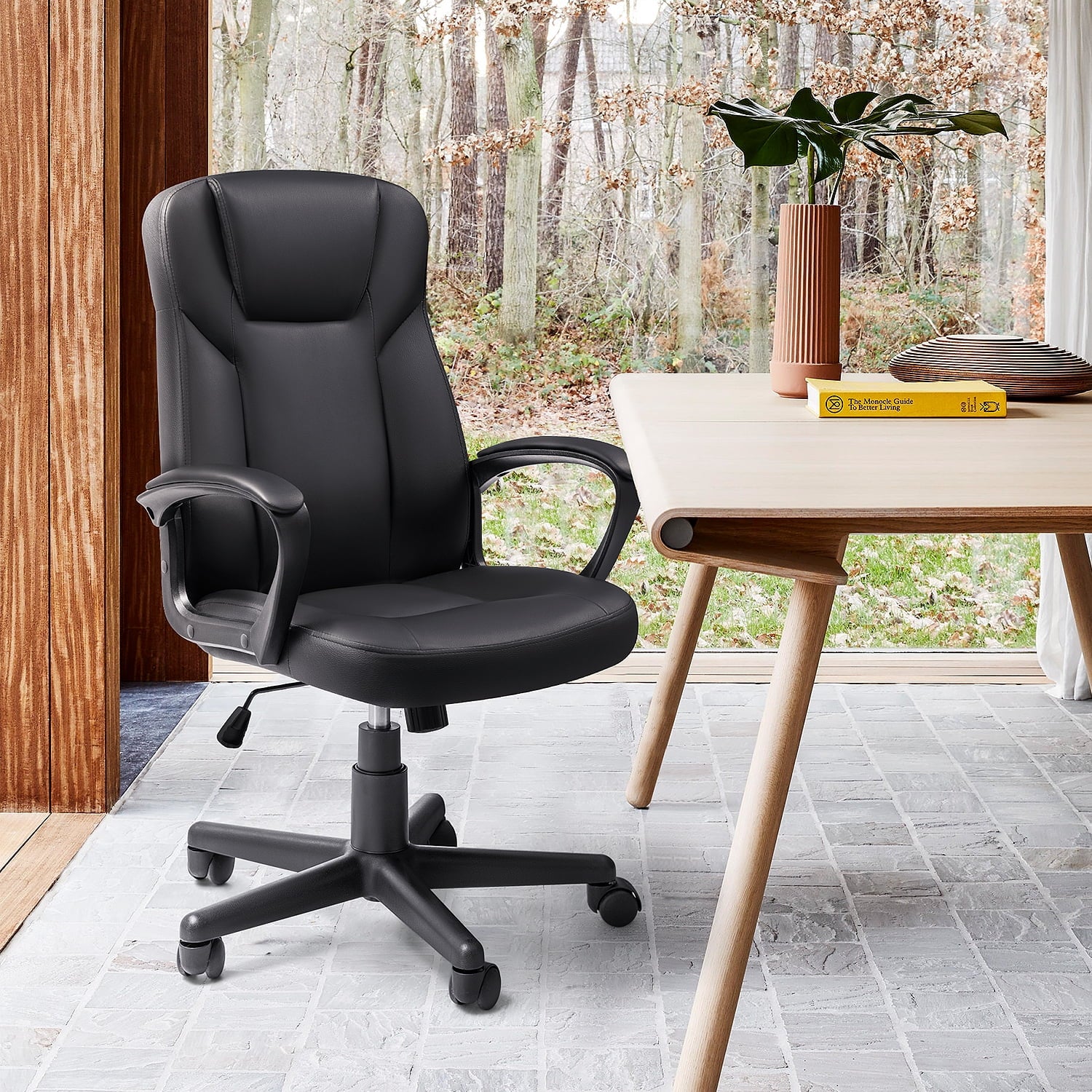 homall-office-leather-chair-chefsessel-schwarz-kunstleder-drehbar image 8