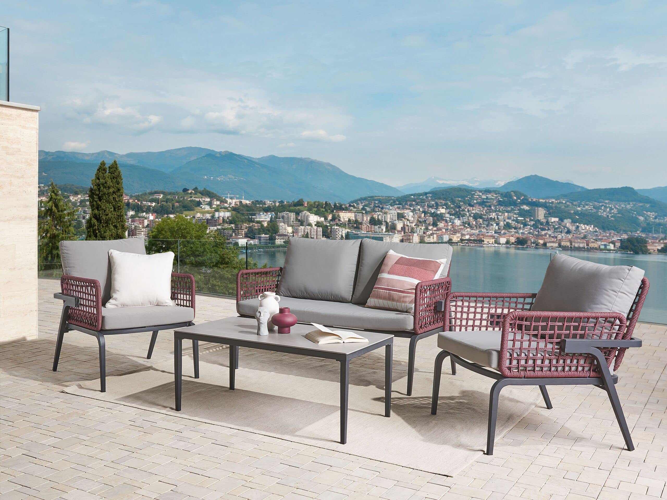 beliani-sciacca-loungeset-aluminium-4-sitzer-burgunderrot image 2