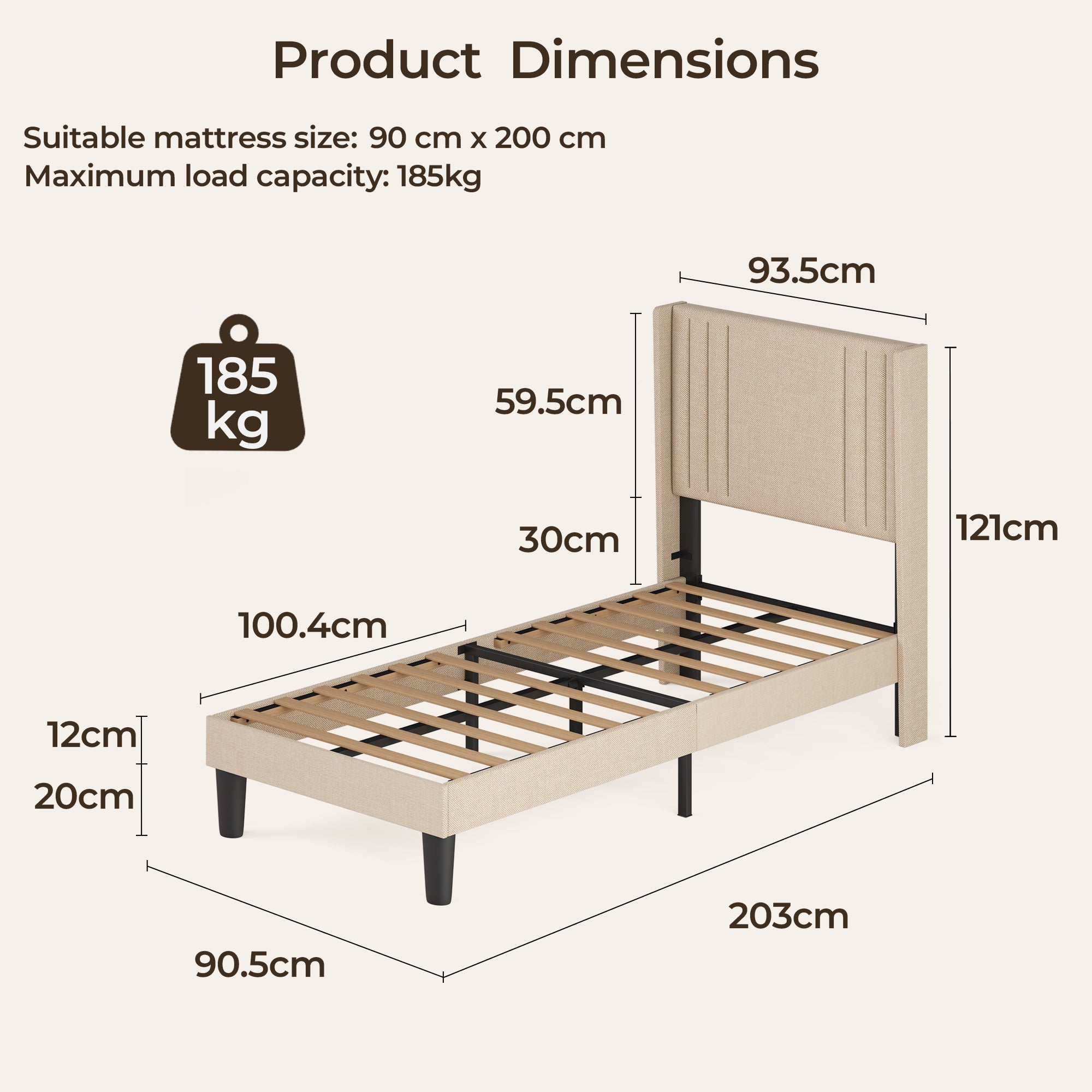 bealife-bf44-einzelbett-polsterbett-beige-208x94-cm image 3