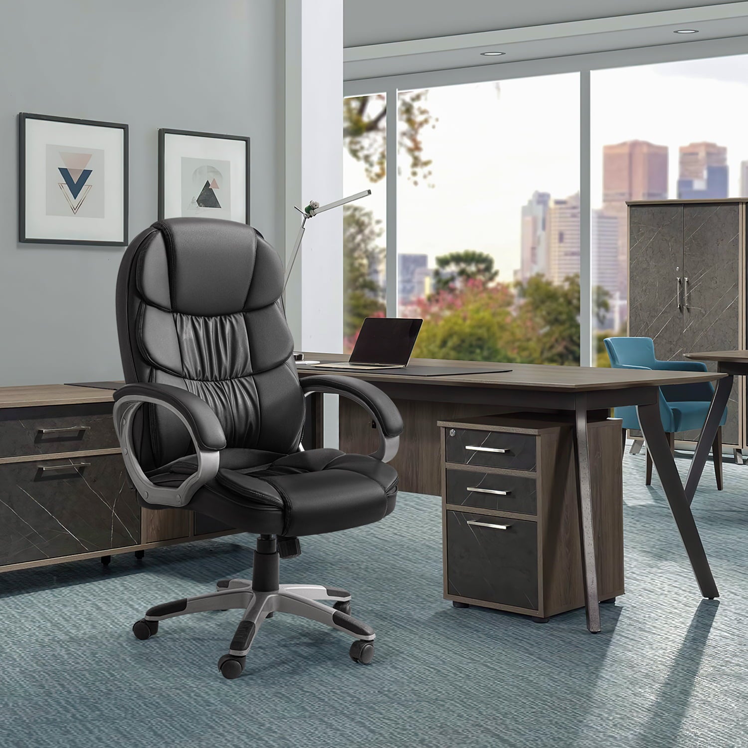 homall-office-leather-chair-b-rostuhl-schwarz-kunstleder-hoch image 3