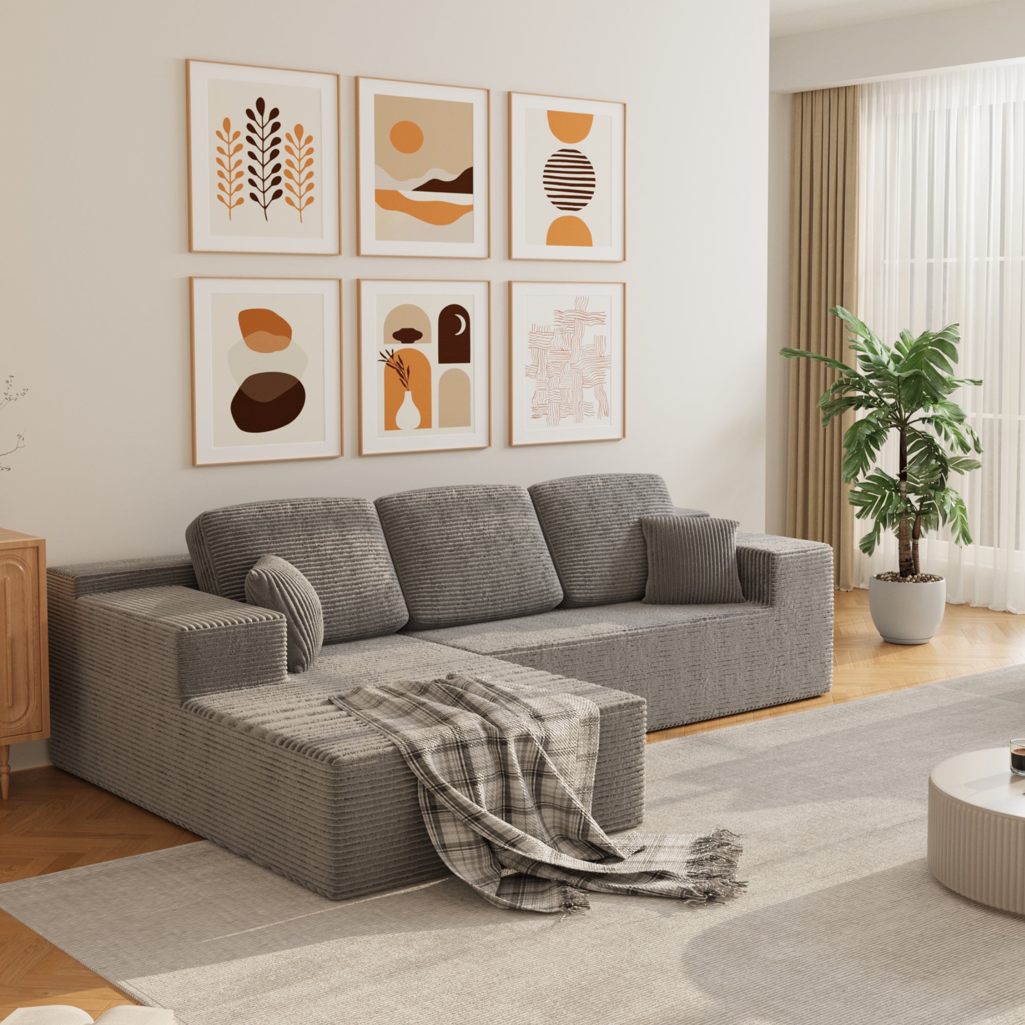 homall-sofa-ecksofa-chenille-beige-l-form-mit-chaiselongue-modular image 2
