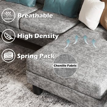 homall-sofa-u-sofa-ecksofa-grau-chenille-4-sitzer image 7