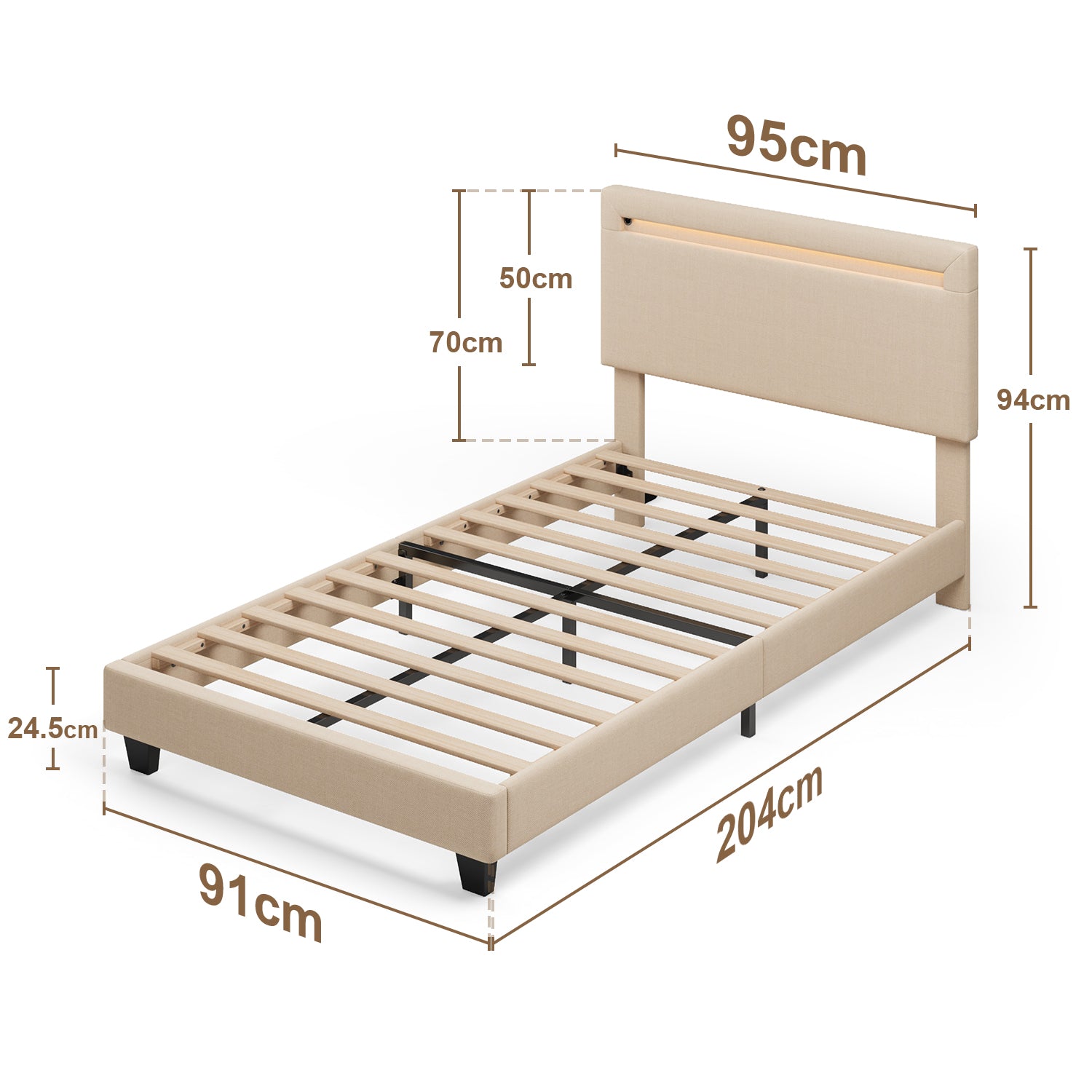 bealife-bf27-einzelbett-90x200-metall-led-beige image 3