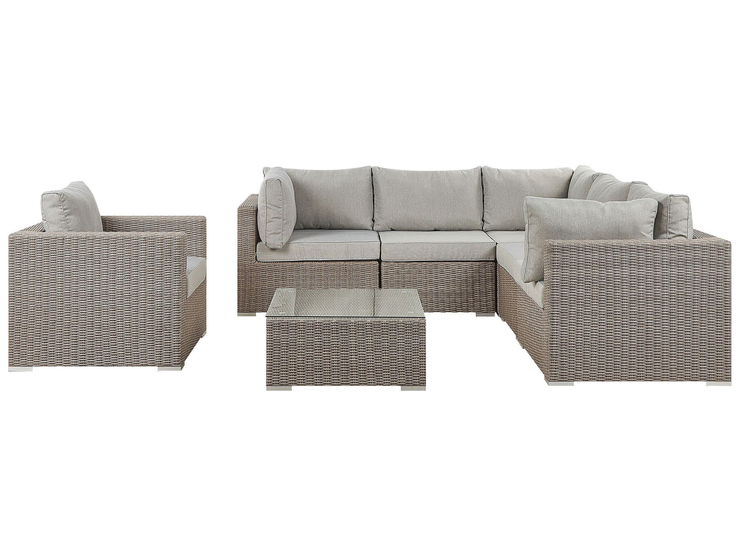 beliani-contare-lounge-set-6-sitzer-polyrattan-taupe-links-grau image 1