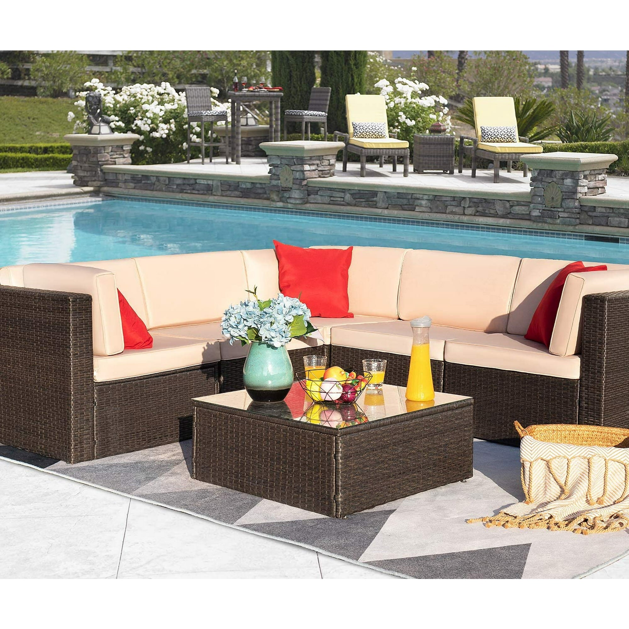 homall-patio-furniture-rattan-lounge-beige-6-teilig-mit-tisch image 2