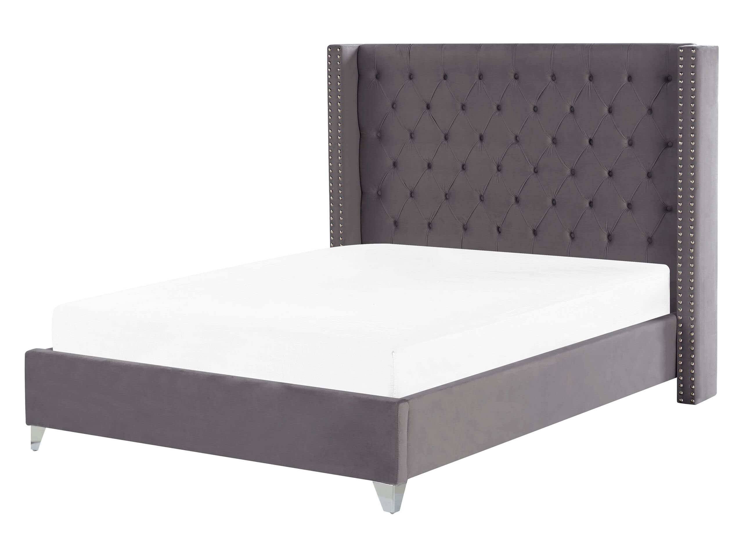 beliani-lubbon-bett-samt-grau-160x200-cm-lattenrost image 1