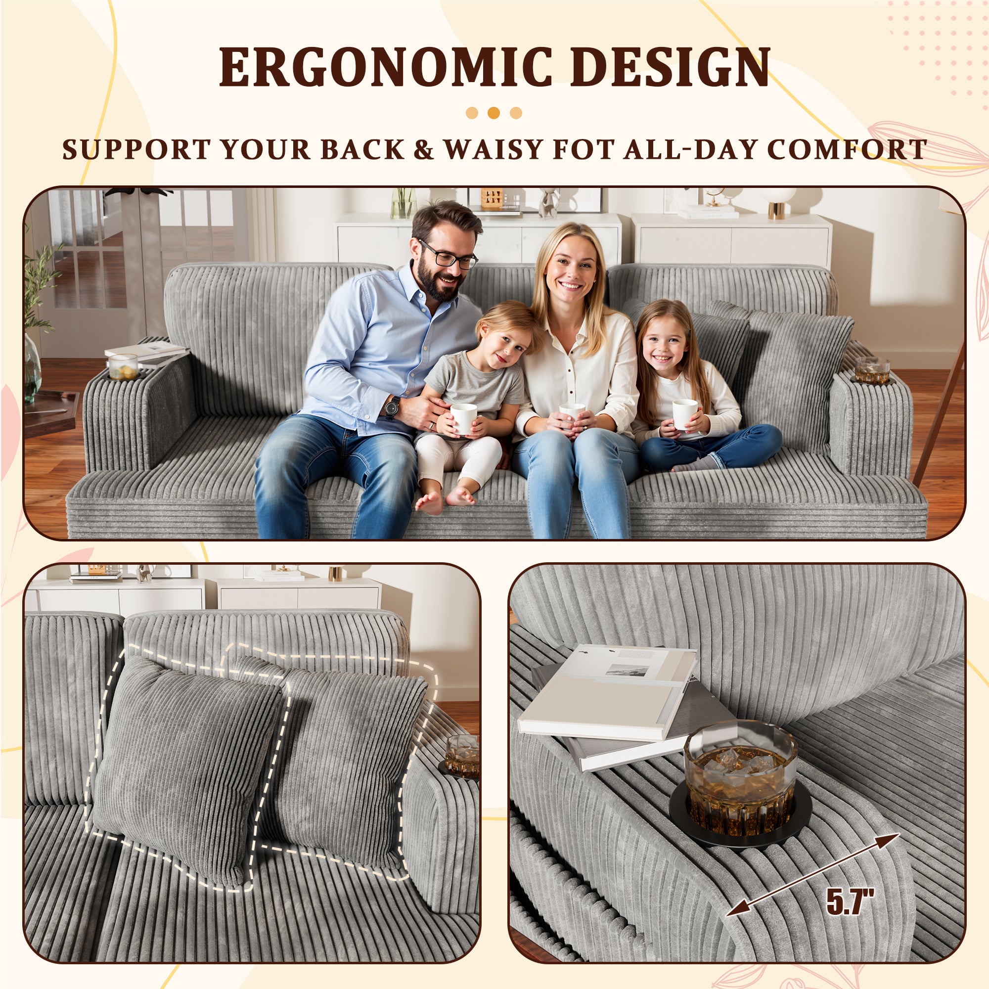homall-sofa-3-sitzer-cord-couch-grau-mit-usb-getr-nkehalter image 7
