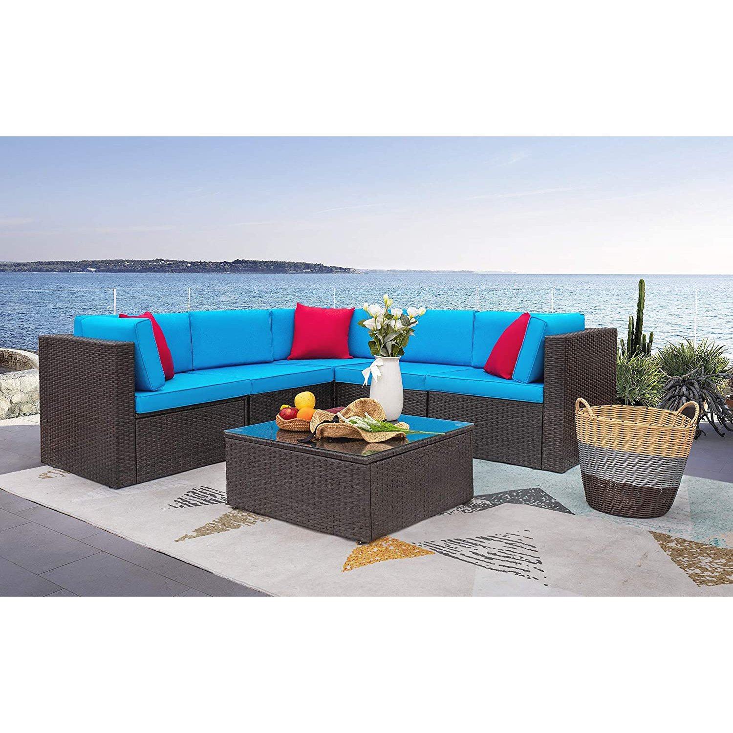 homall-patio-furniture-lounge-set-6-tlg-blau-rattan-optik image 3