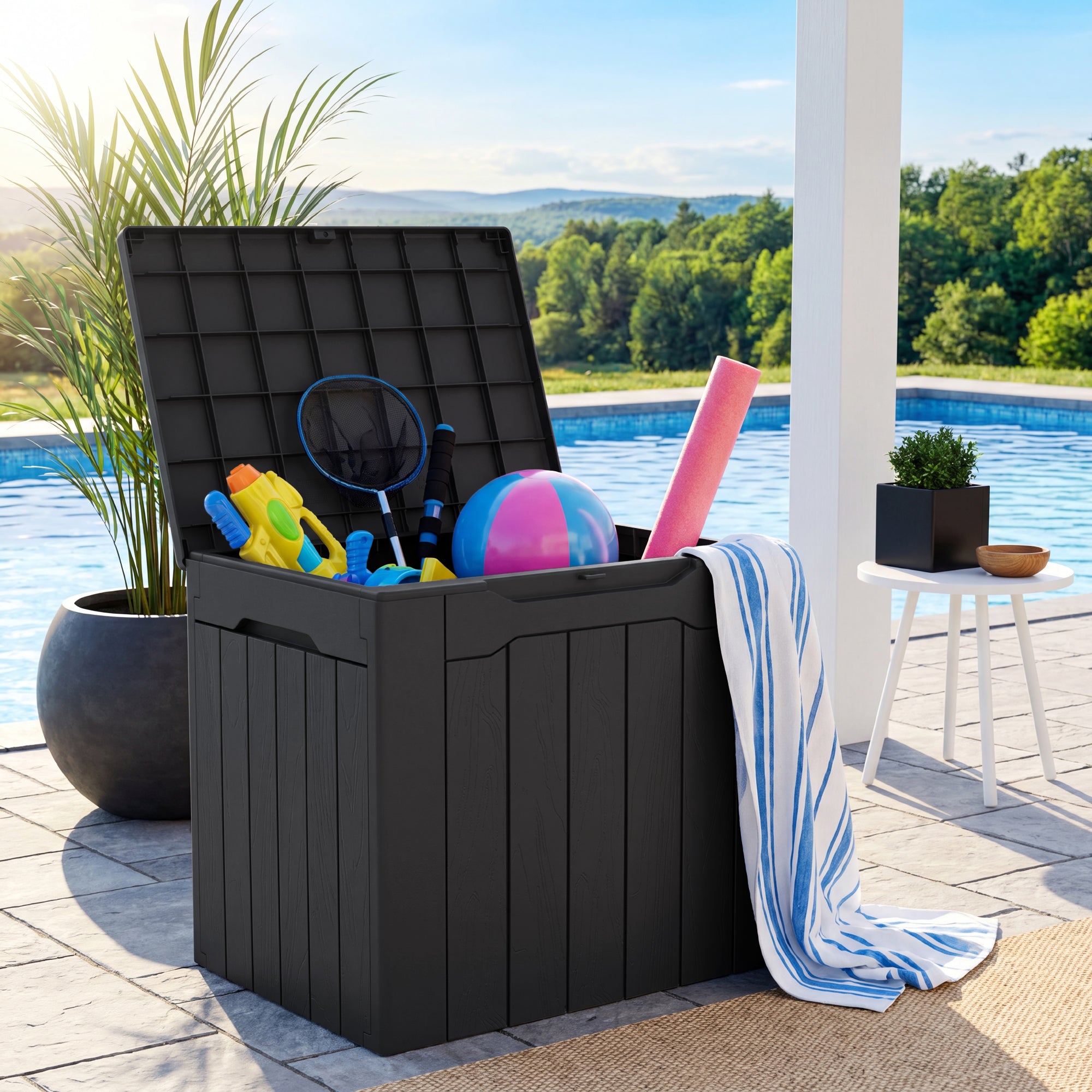 homall-patio-furniture-deck-box-117l-schwarz-wetterfest-bank image 1