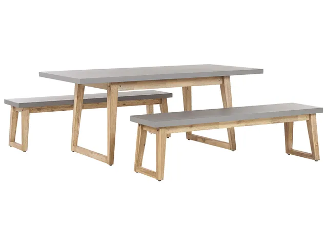 beliani-gartenset-180-cm-tisch-2-b-nke-betonoptik-grau image 1