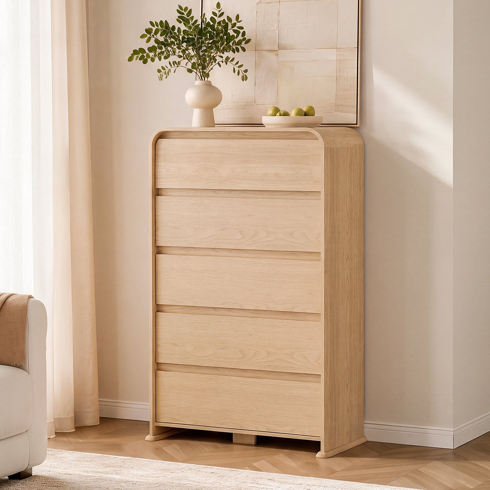 homall-bedroom-kommode-natur-5-schubladen-schmal-holz image 6