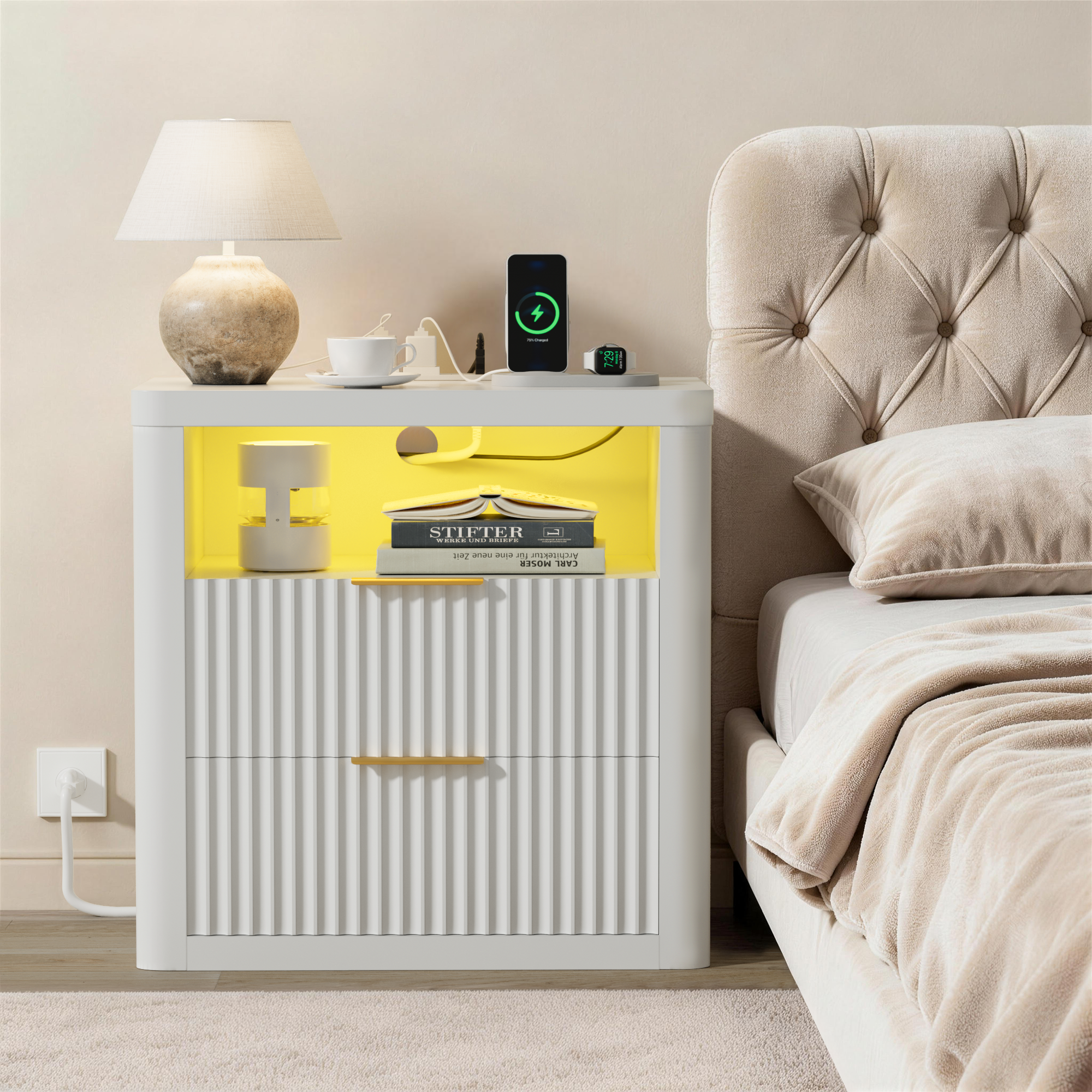 homall-bedroom-nachttisch-wei-mit-ladestation-und-led image 7