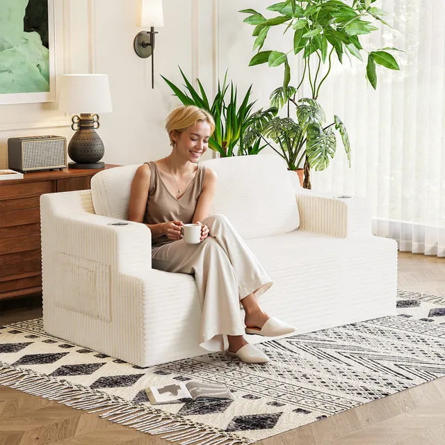 homall-sofa-cloud-loveseat-2-sitzer-cord-grau-bequem image 1