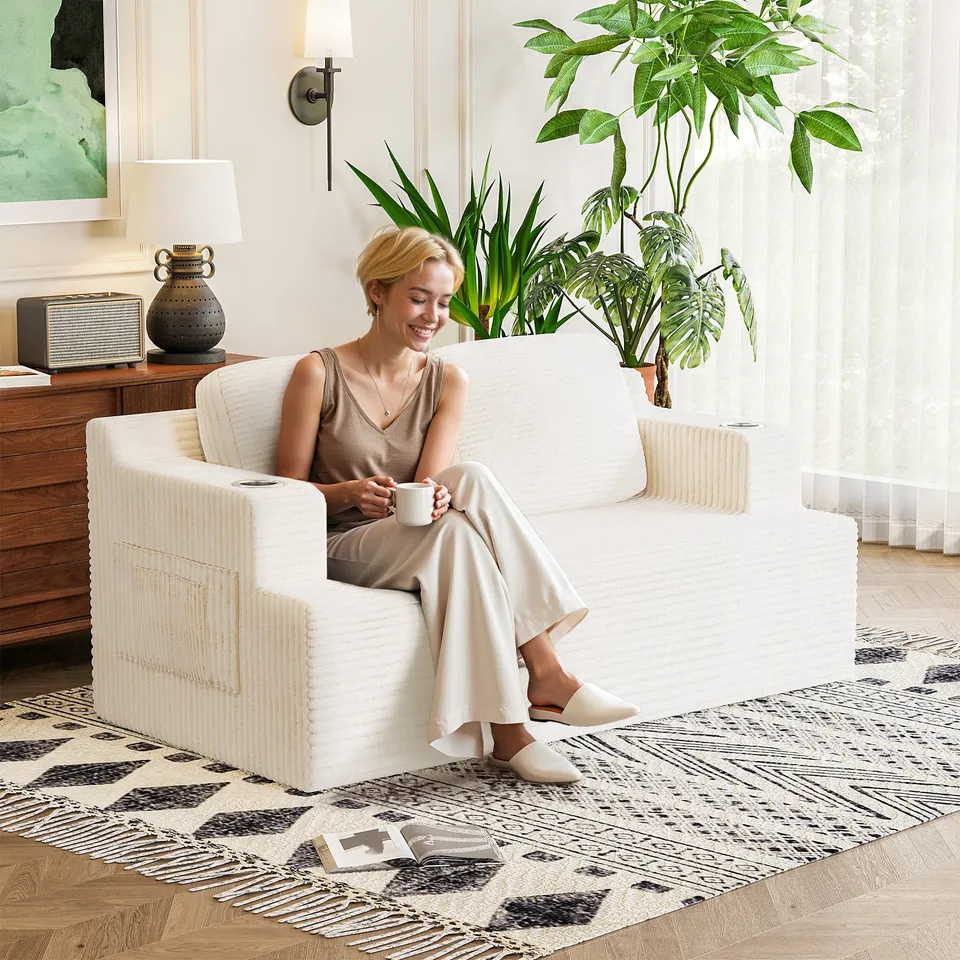 homall-sofa-cloud-loveseat-2-sitzer-cord-grau-bequem image 1