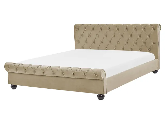beliani-avallon-samt-bett-160x200-beige-chesterfield image 1