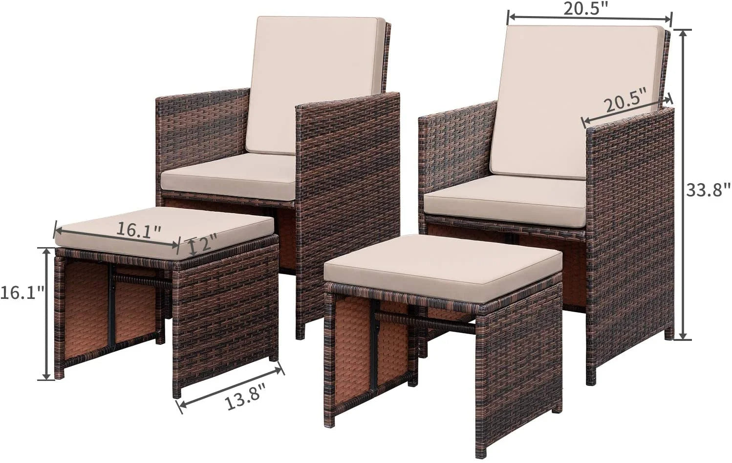 homall-patio-furniture-rattan-lounge-set-beige-4-teilig-klappbar image 3