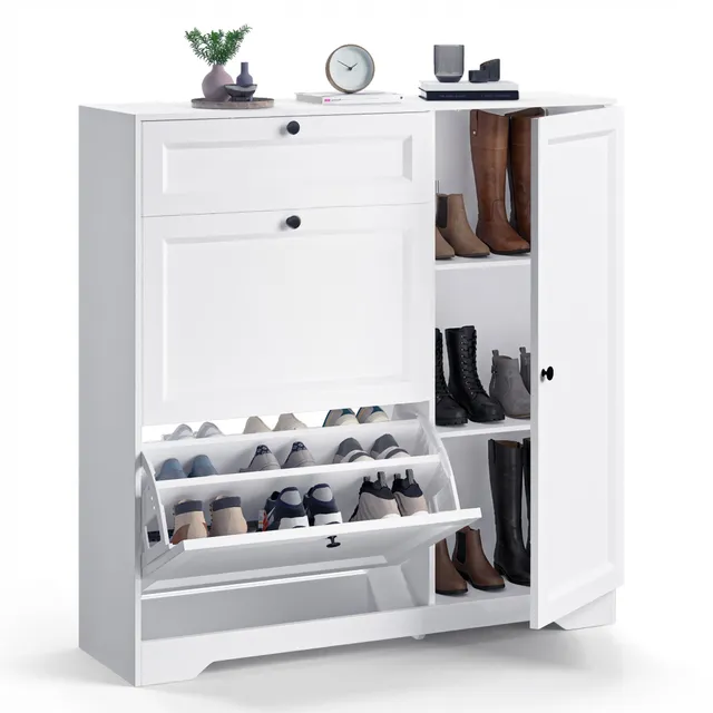 bealife-fs60-schuhschrank-wei-100x30x102-mit-schublade image 1
