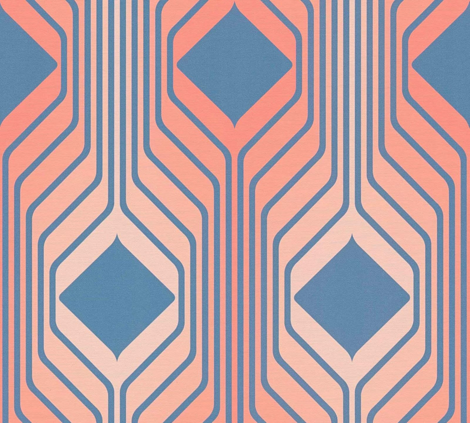 a-s-cr-ation-retro-chic-vliestapete-blau-rot-rosa-grafik image 2
