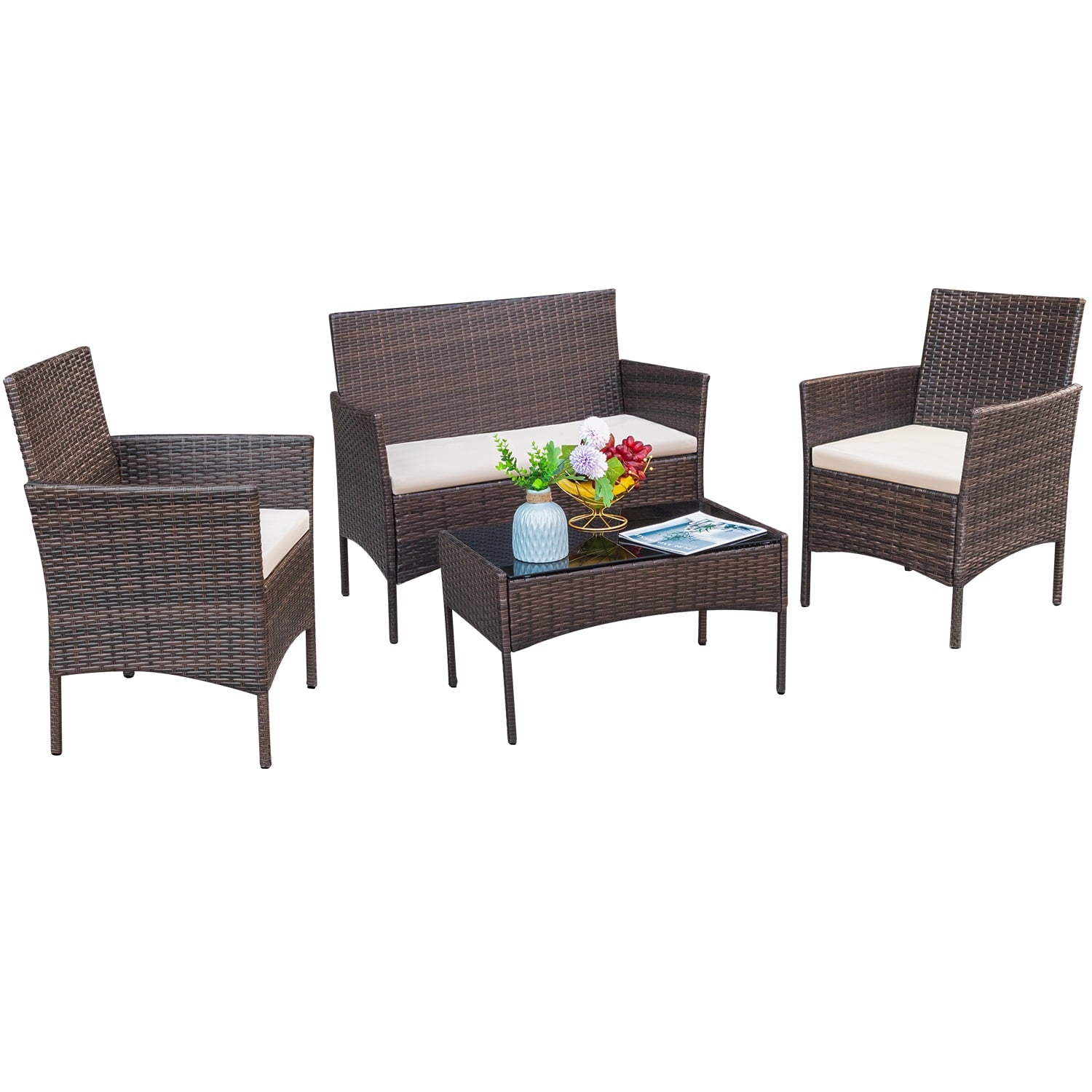homall-patio-furniture-sitzgruppe-4-tlg-braun-beige-rattan image 2