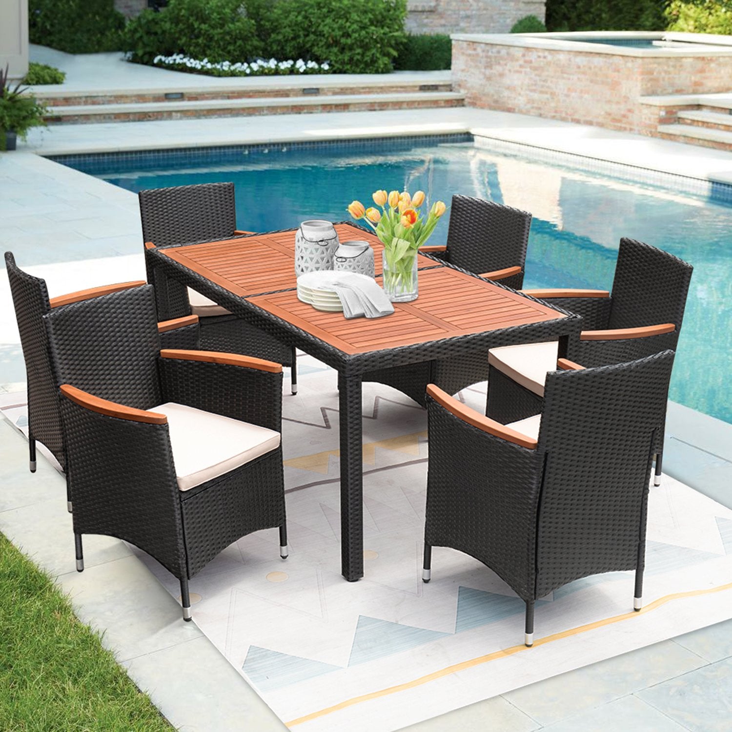 homall-patio-furniture-set-7-teilig-akazie-rattan-braun-beige image 1