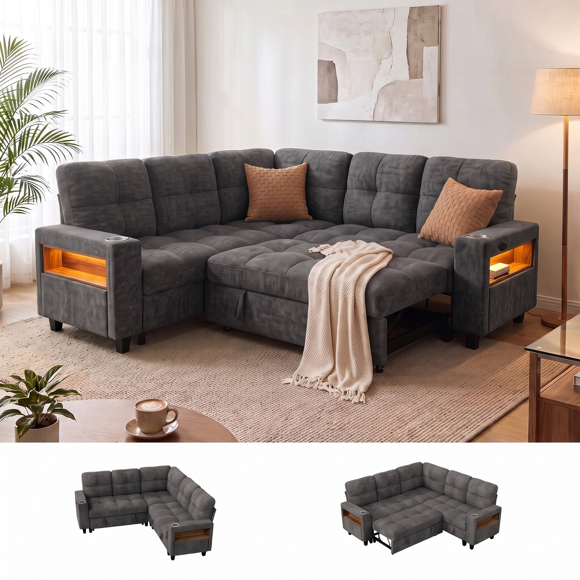 homall-sofa-modular-ecksofa-stoff-grau-mit-stauraum-usb image 6