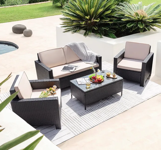 homall-patio-furniture-sitzgruppe-4-teilig-beige-rattan image 1