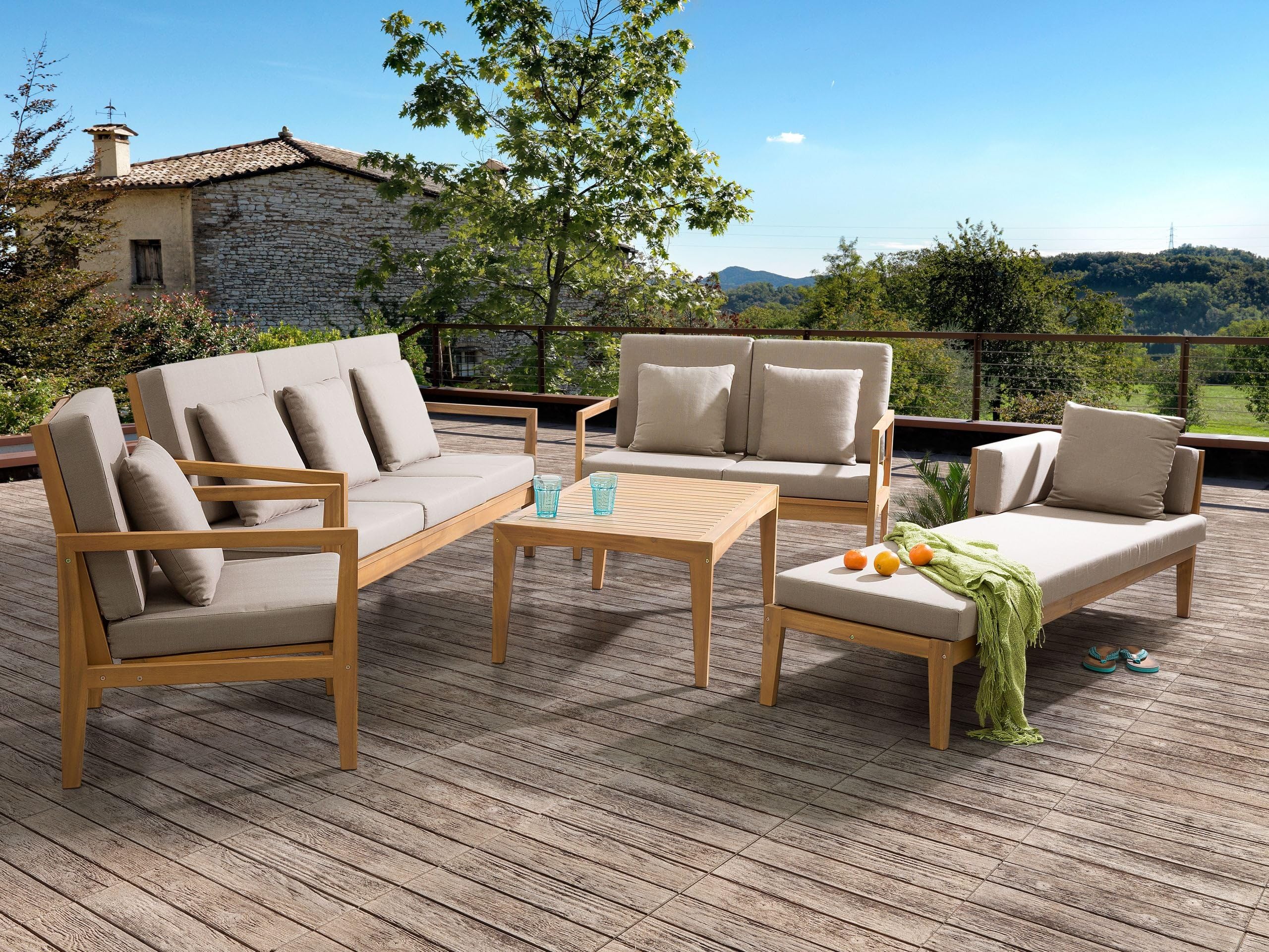 beliani-pataja-garten-lounge-set-akazienholz-hellbraun-grau-7-sitzer image 2