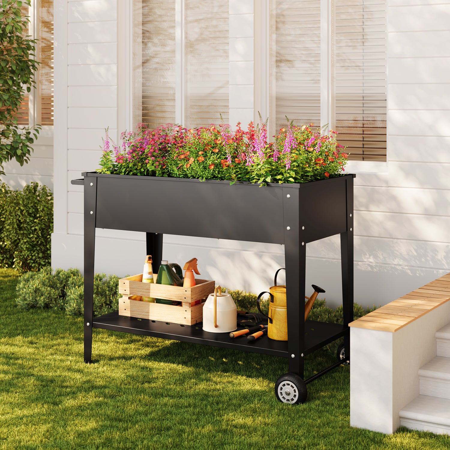bealife-cc25-hochbeet-gartenwagen-schwarz-104x41-rollen image 2