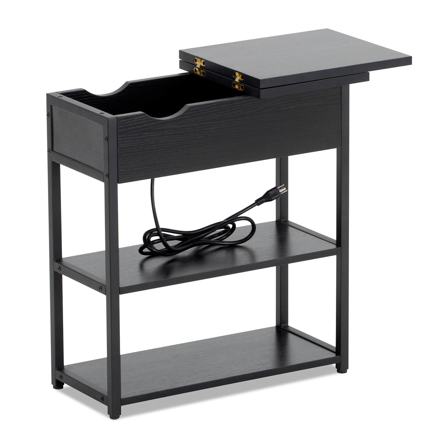 homall-office-desk-beistelltisch-schwarz-mit-steckdose-usb image 1