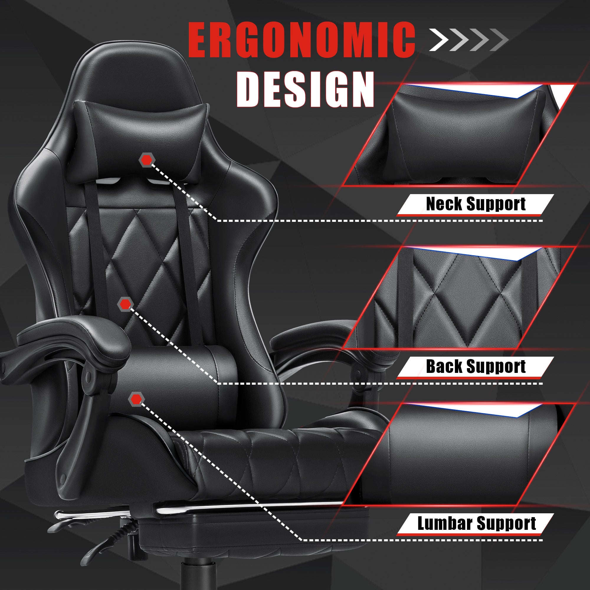 homall-gaming-chair-racing-stuhl-schwarz-massage-pu-leder image 5