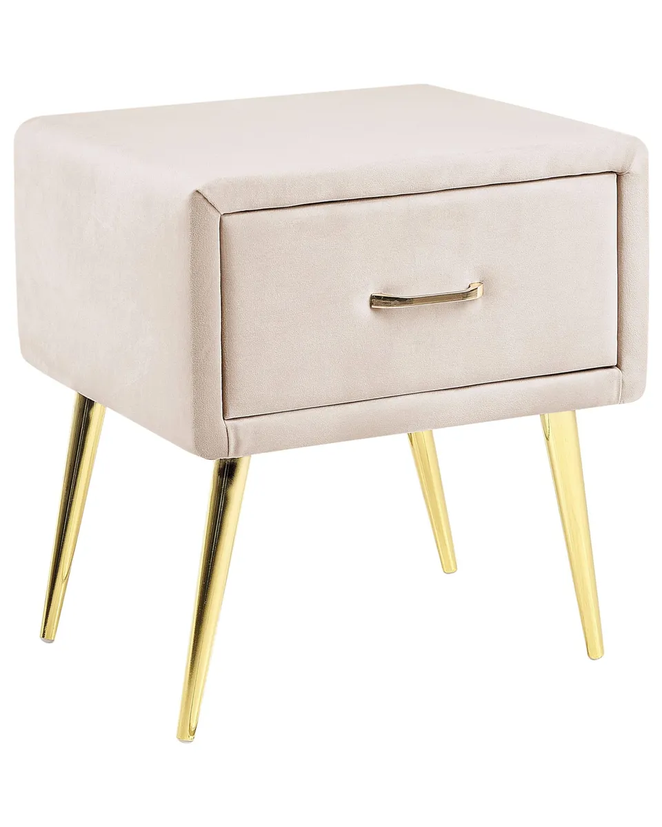 beliani-flayat-nachttisch-beige-samt-mit-schublade-gold image 1