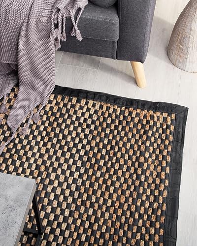 beliani-gerce-ii-teppich-140x200-beige-schwarz-leder-jute-kariert image 7