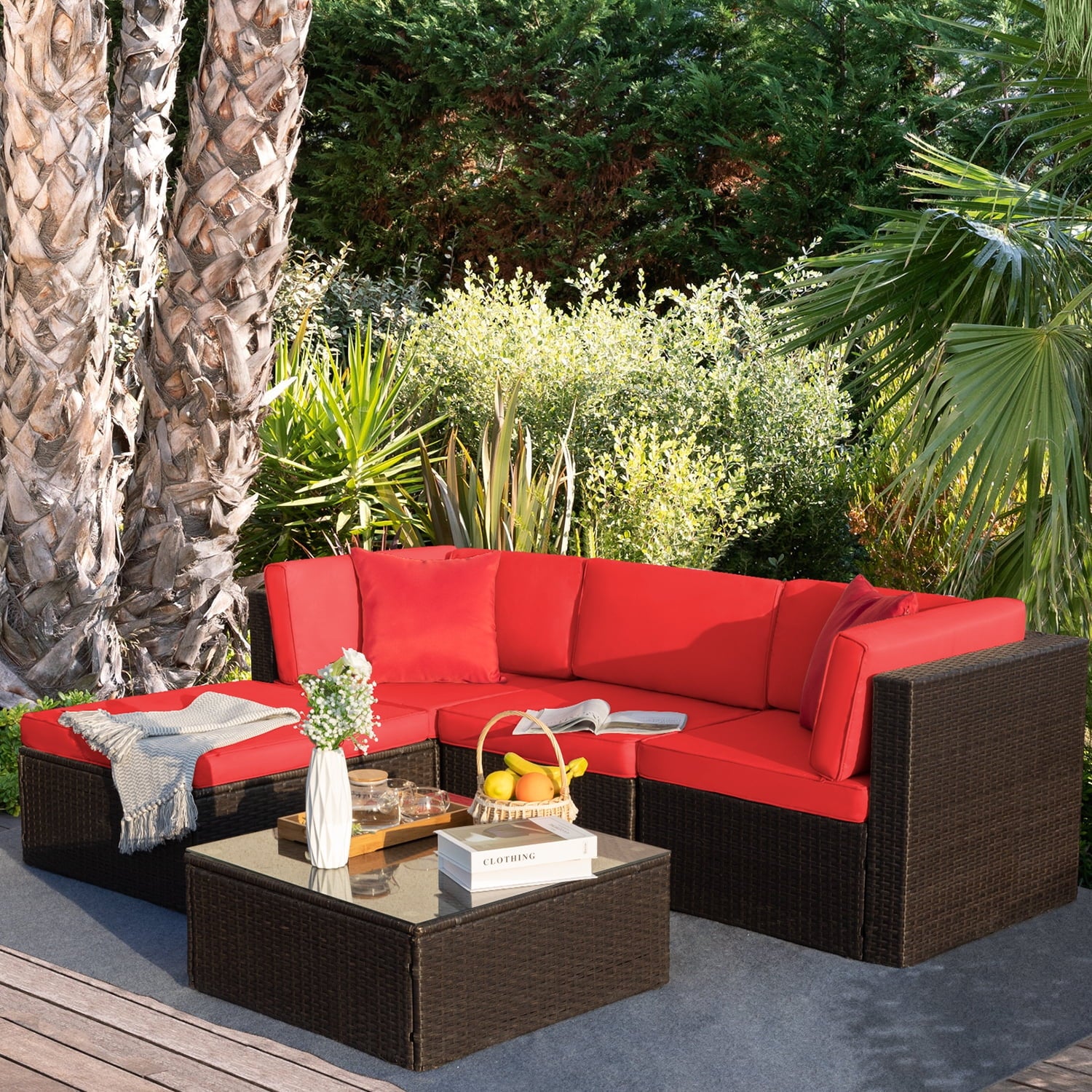 homall-patio-furniture-lounge-set-rattan-rot-5-teilig image 1