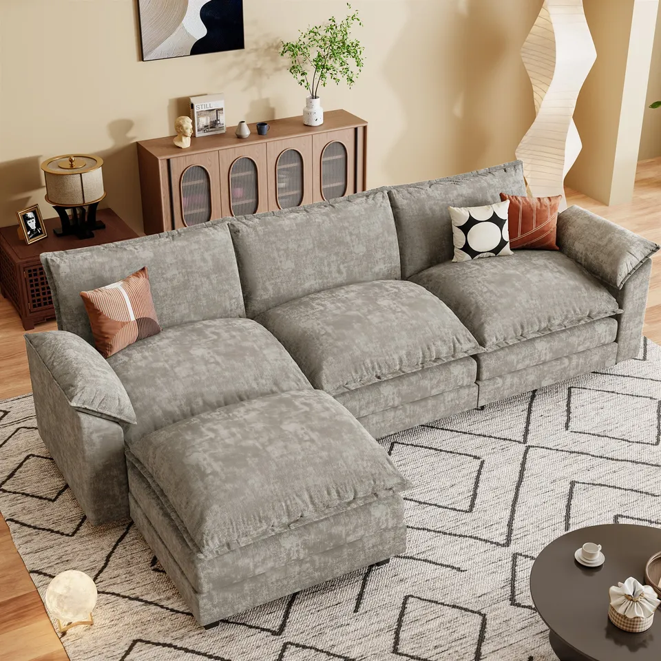 homall-sofa-ecksofa-grau-3-sitzer-modular-hocker image 1