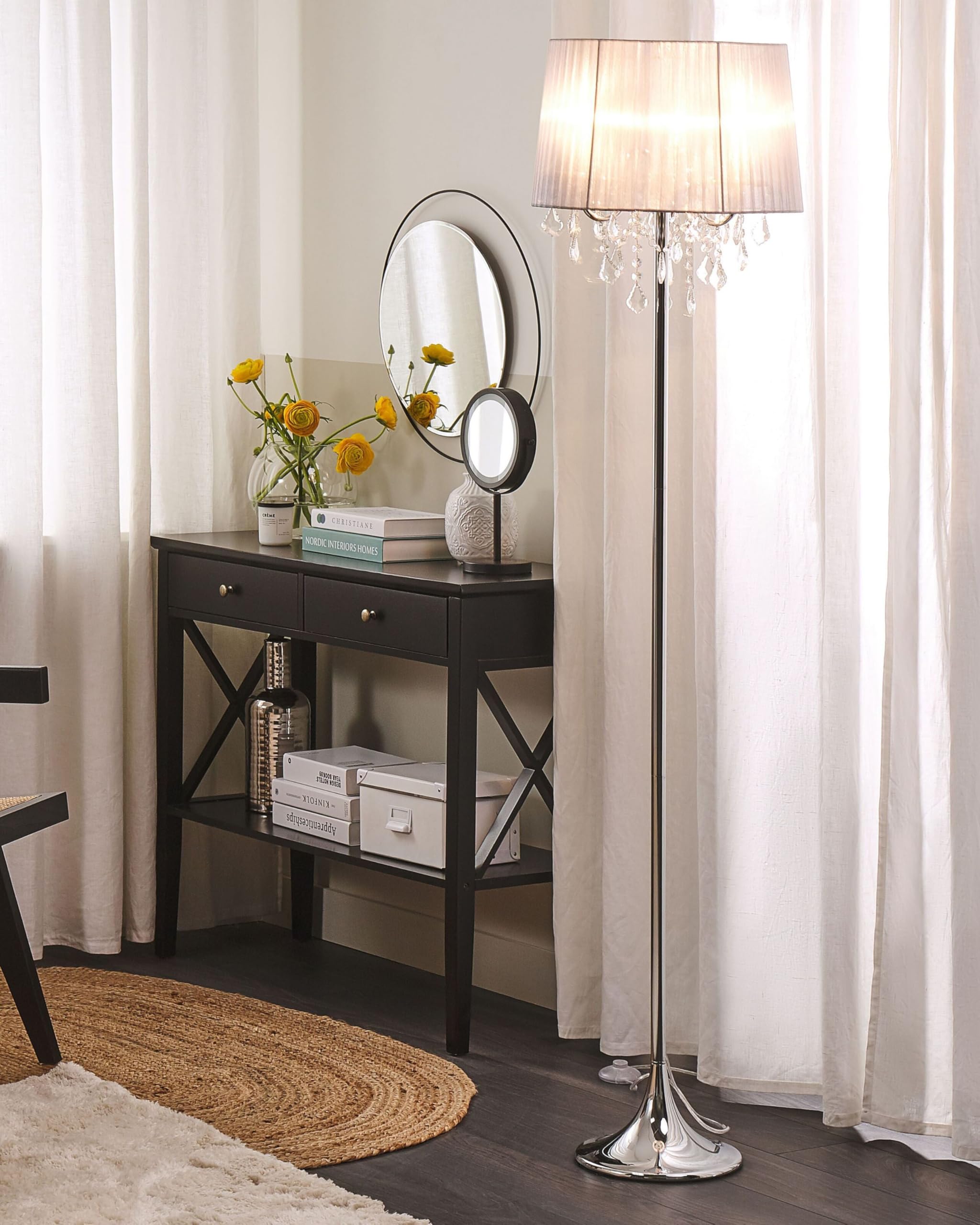 beliani-evans-stehlampe-grau-stoffschirm-kristall-glamour image 2