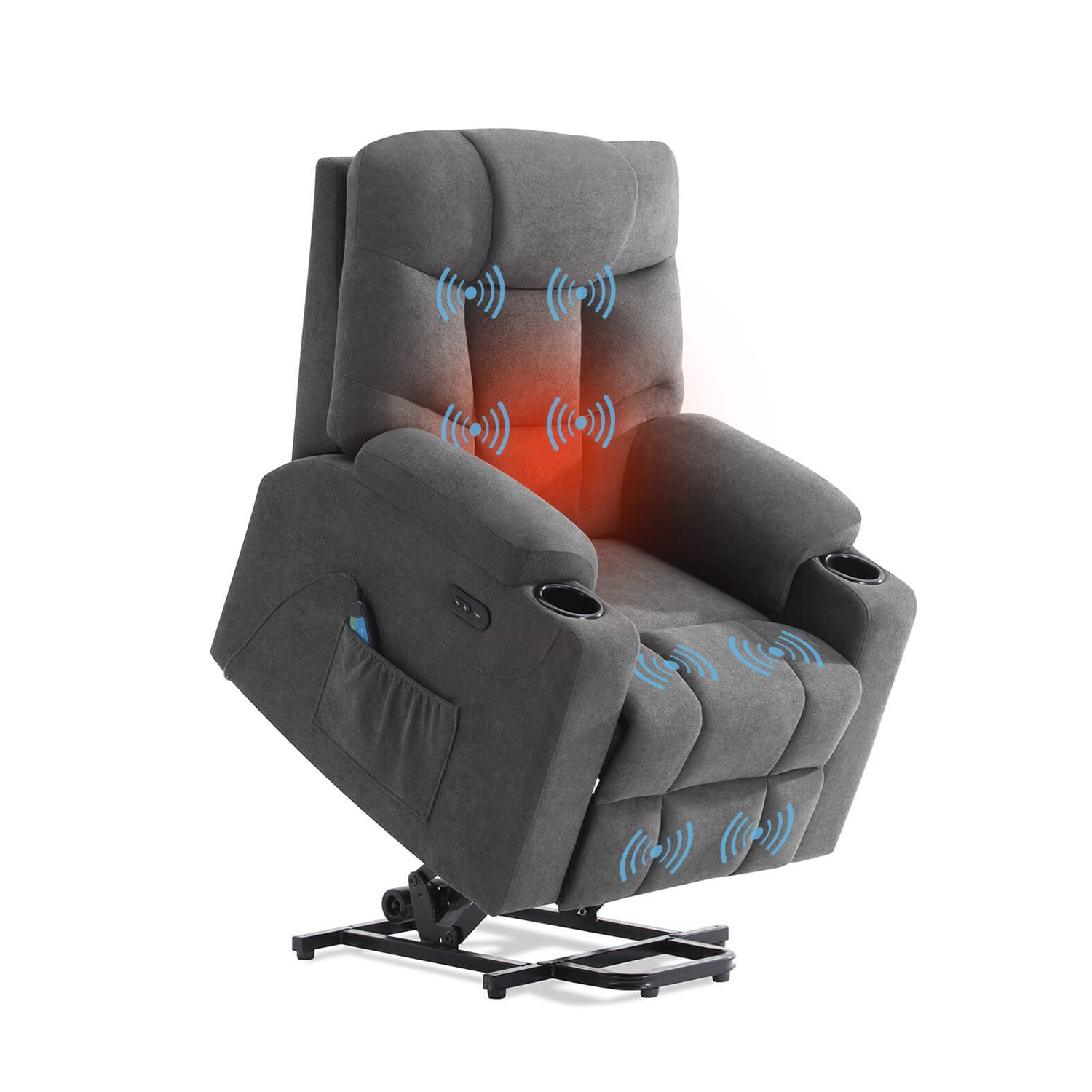 homall-recliner-chair-fernsehsessel-grau-stoff-mit-massage-heizung image 2