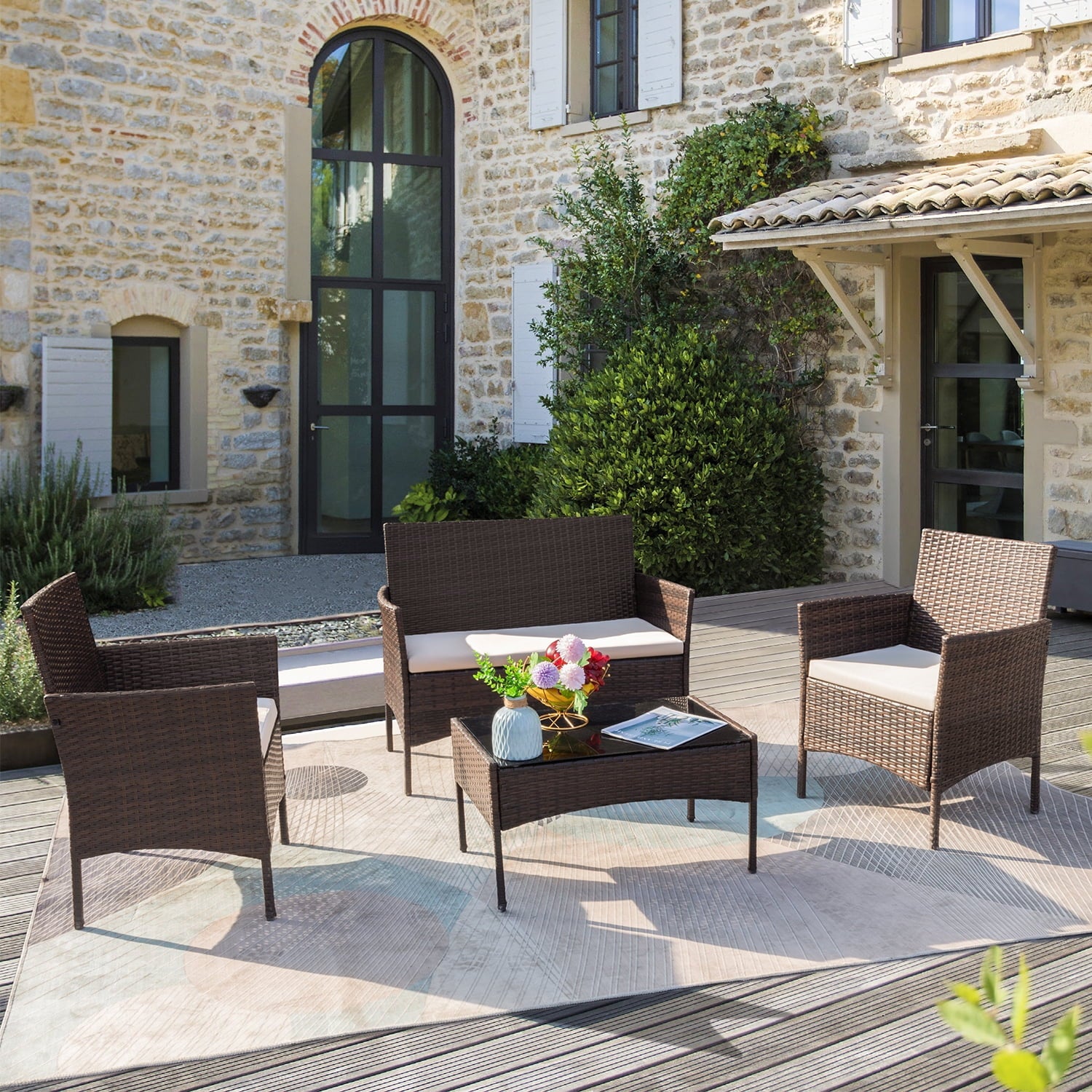 homall-patio-furniture-sitzgruppe-4-tlg-braun-beige-rattan image 3
