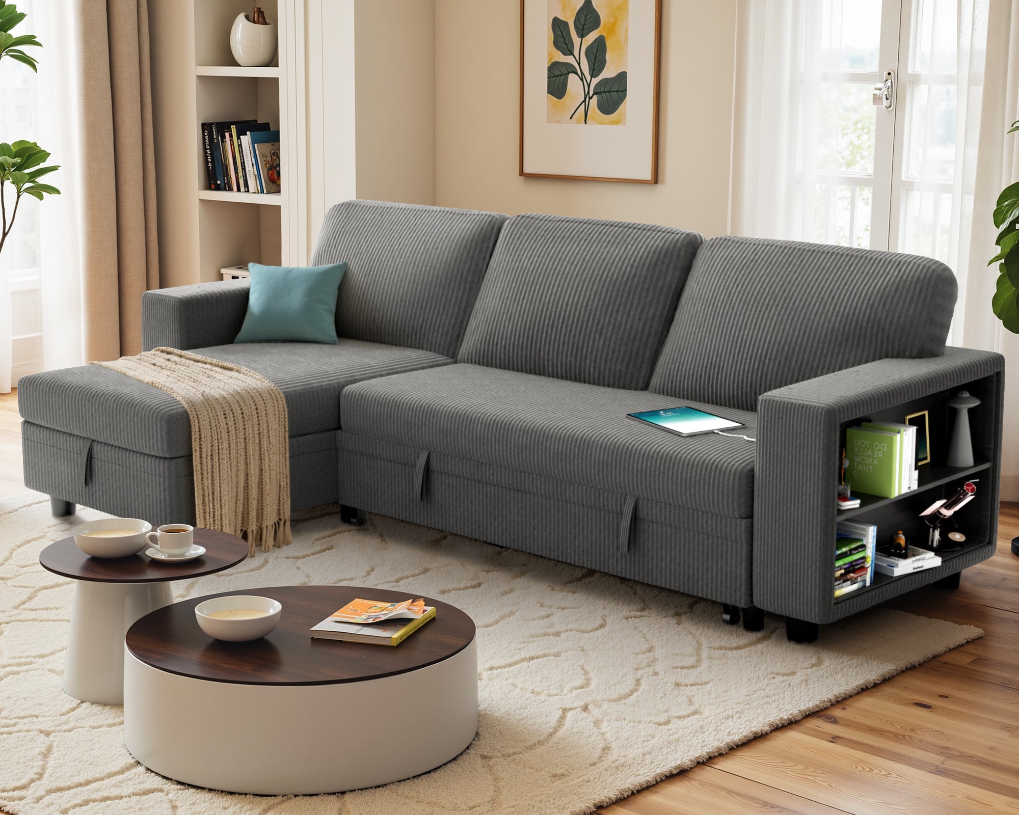 homall-sofa-schlafsofa-80-zoll-cord-beige-mit-usb image 2