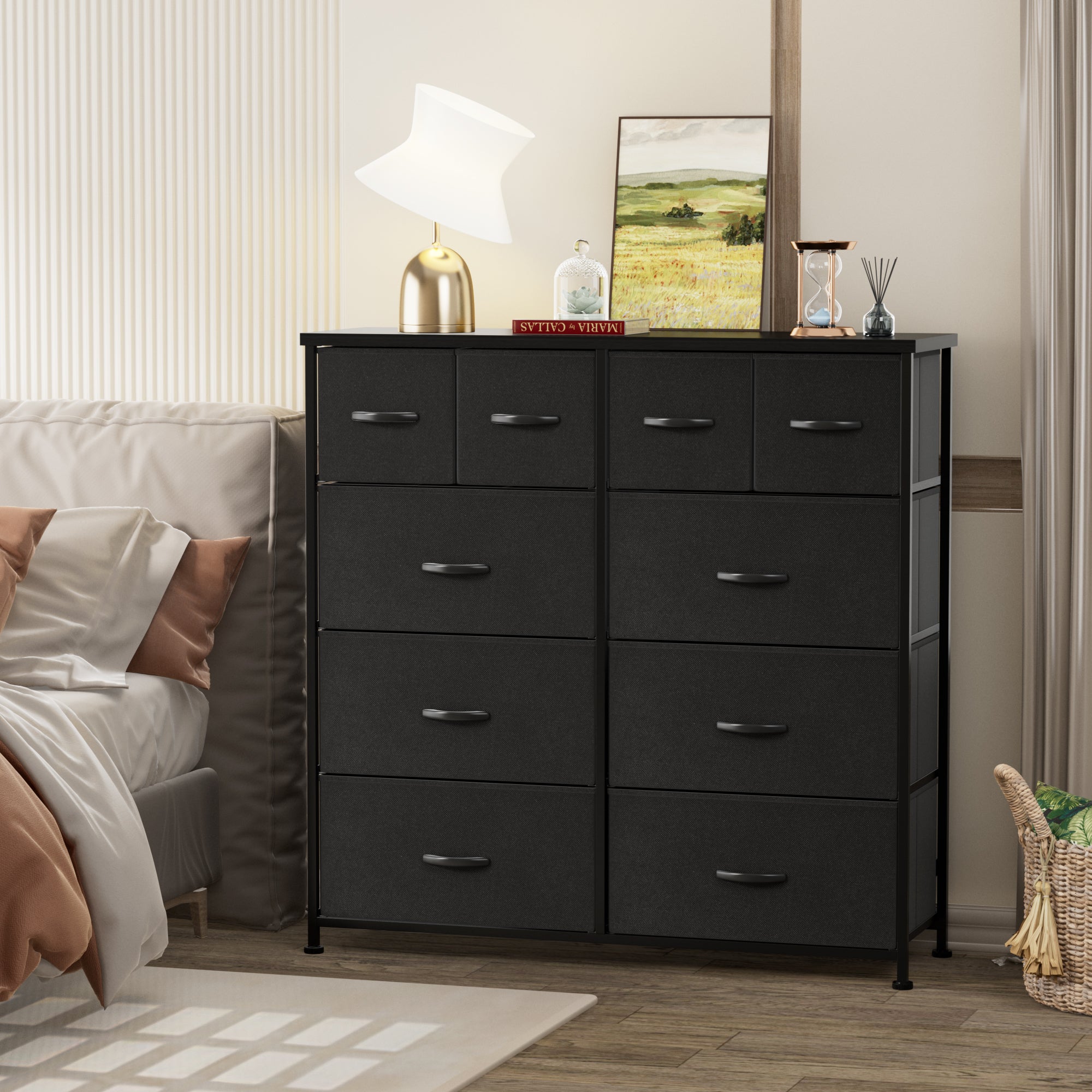 homall-bedroom-kommode-10-schubladen-stoff-schwarz image 5