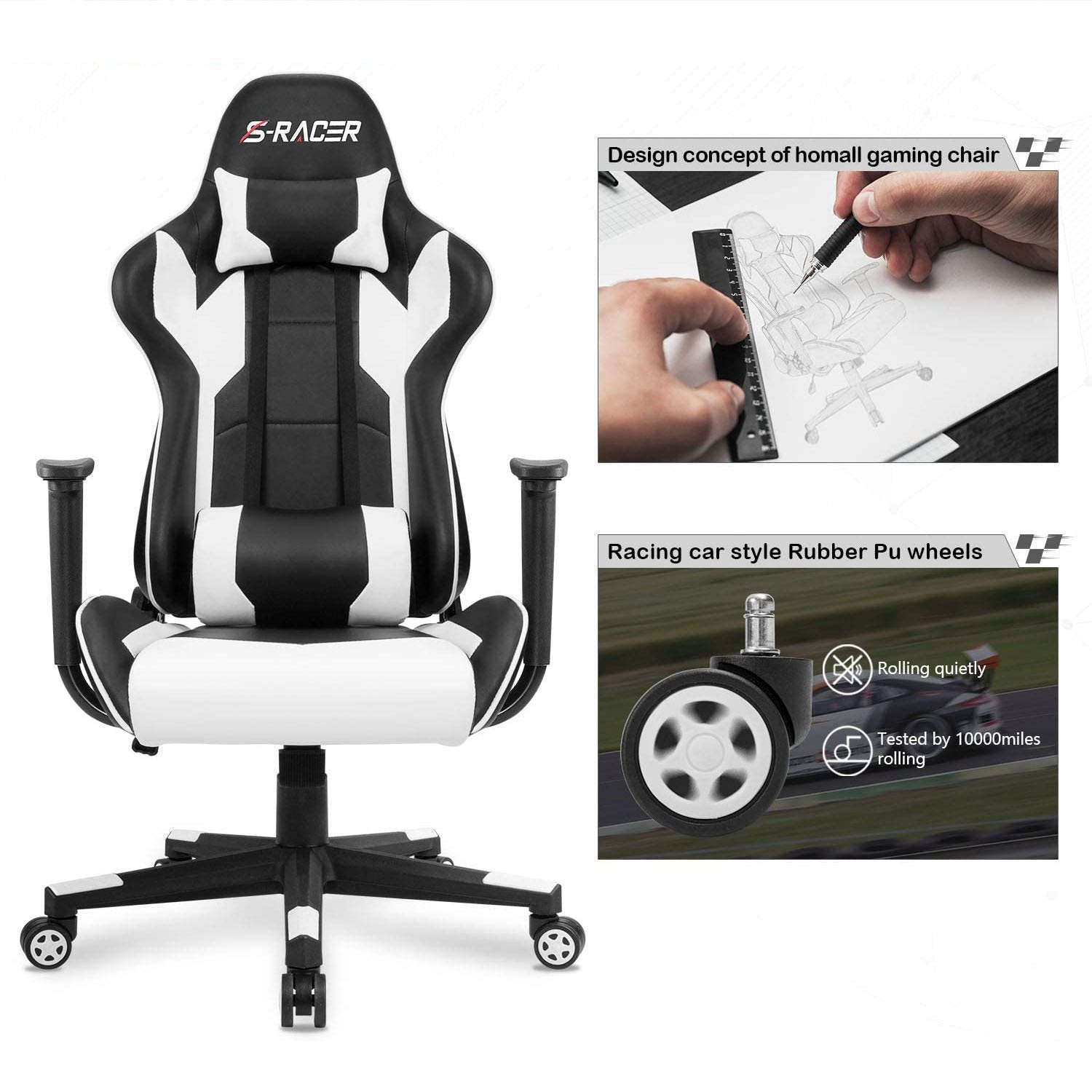homall-gaming-racing-stuhl-schwarz-mit-kopfst-tze image 5