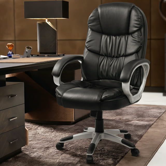 homall-office-leather-chair-chefsessel-schwarz-hochlehn image 2