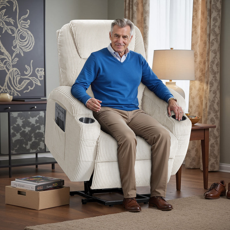 homall-recliner-chair-massagesessel-cord-beige-aufstehhilfe image 2