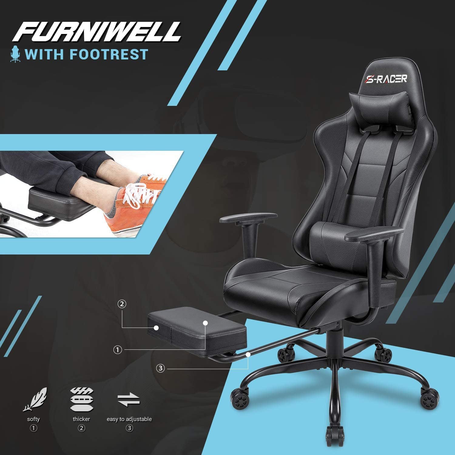 homall-gaming-chair-gamer-stuhl-schwarz-massage image 4