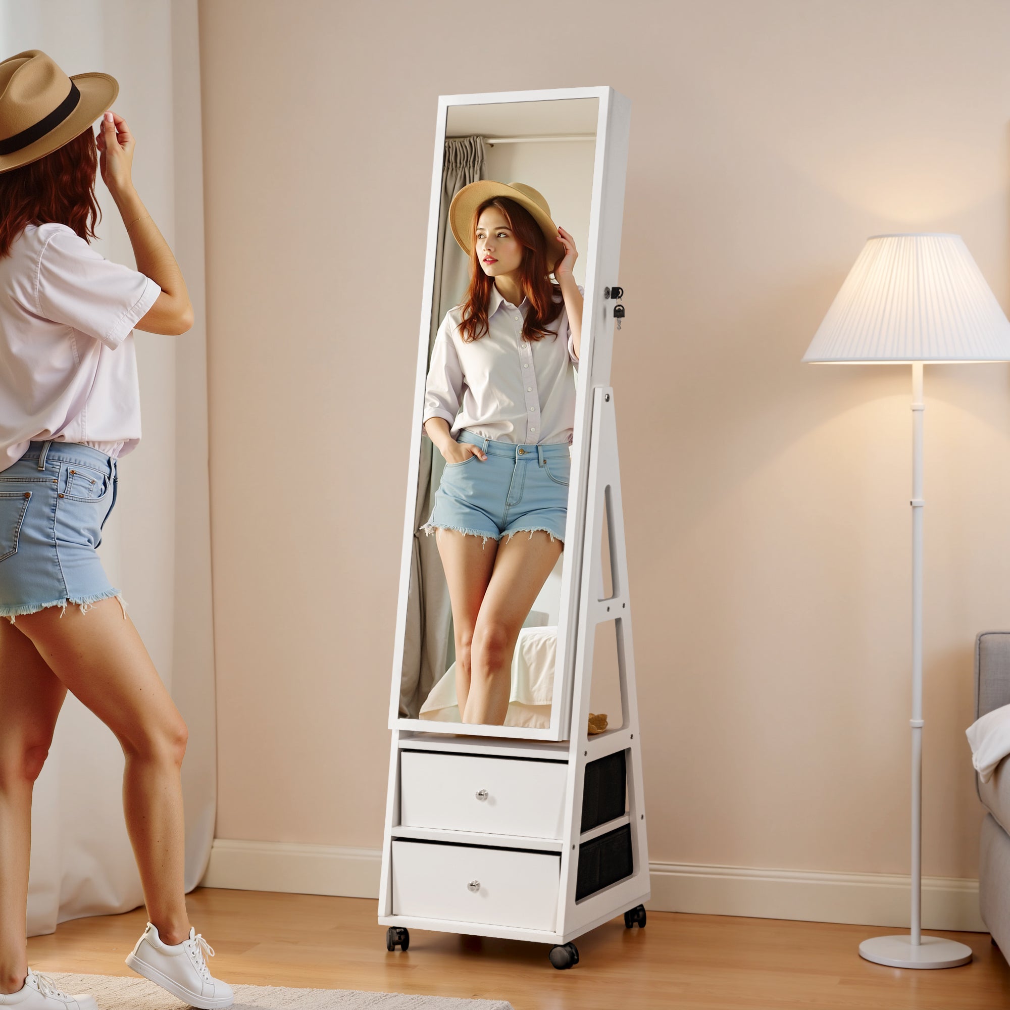 homall-schmuckschrank-mit-led-spiegel-spiegelschrank-wei-mit-rollen image 6